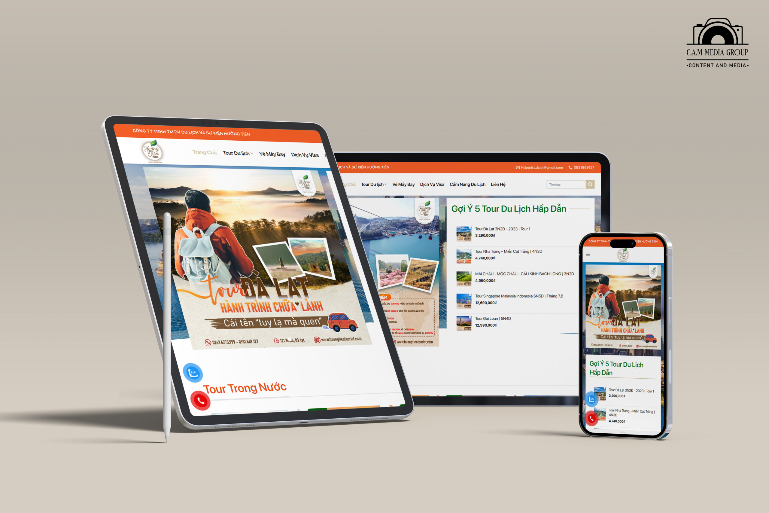 Hướng Tiên Tourist là mẫu thiết kế website du lịch Đà Lạt do Truyền Thông CAM thực hiện